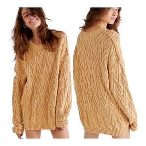 Free People Textured Cable Knit Sweater - Camel